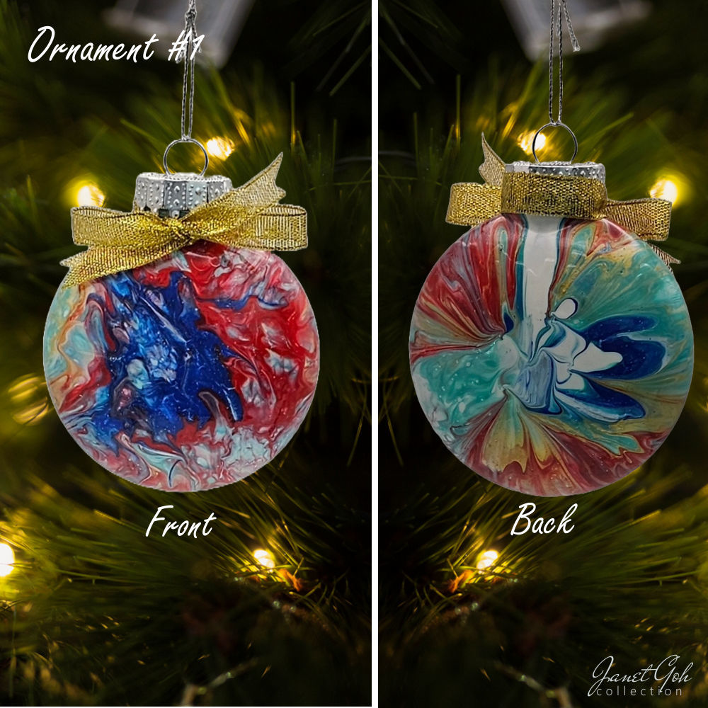 8cm dia Floral Frost Whirl V1- Acrylic Pour Painted Christmas Ornament - 9 sets available - Sold as a set of 4 ornaments