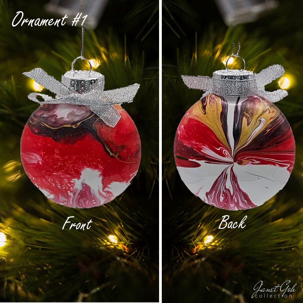 8cm dia Floral Frost Whirl V1- Acrylic Pour Painted Christmas Ornament - 9 sets available - Sold as a set of 4 ornaments