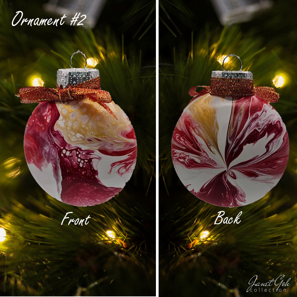 8cm dia Floral Frost Whirl V1- Acrylic Pour Painted Christmas Ornament - 9 sets available - Sold as a set of 4 ornaments