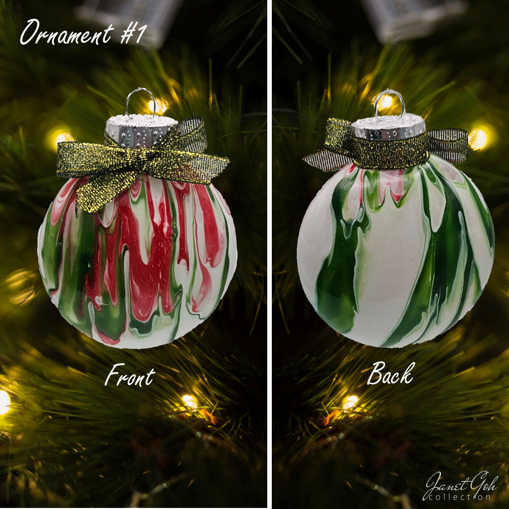 8cm dia Floral Frost Whirl V1- Acrylic Pour Painted Christmas Ornament - 9 sets available - Sold as a set of 4 ornaments