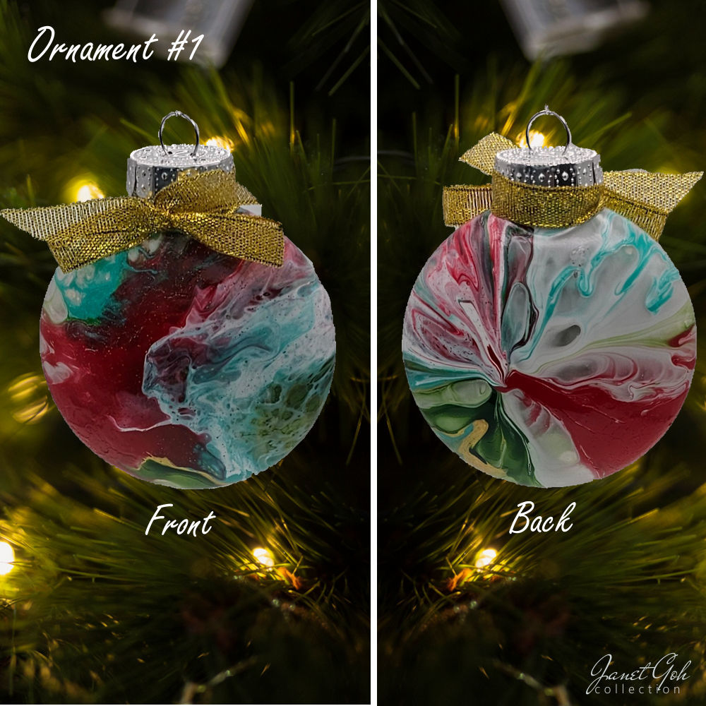 8cm dia Floral Frost Whirl V1- Acrylic Pour Painted Christmas Ornament - 9 sets available - Sold as a set of 4 ornaments