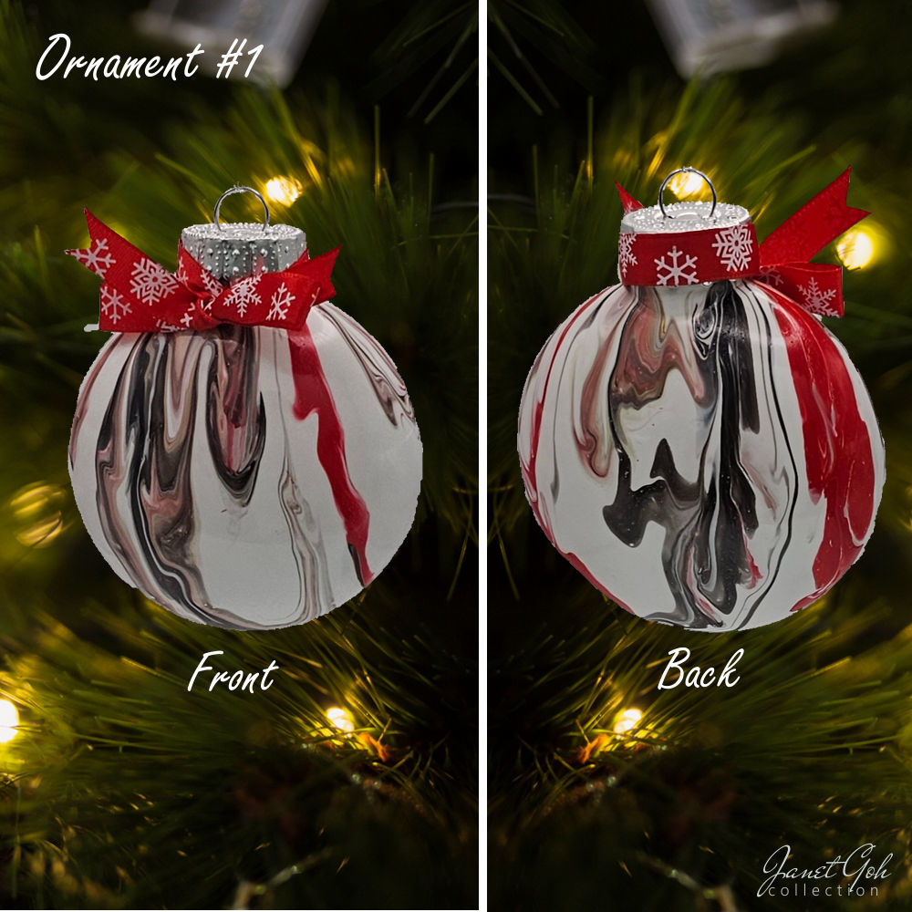 8cm dia Floral Frost Whirl V1- Acrylic Pour Painted Christmas Ornament - 9 sets available - Sold as a set of 4 ornaments