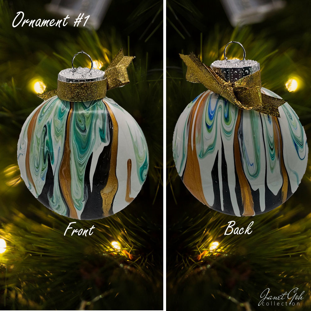 8cm dia Floral Frost Whirl V1- Acrylic Pour Painted Christmas Ornament - 9 sets available - Sold as a set of 4 ornaments