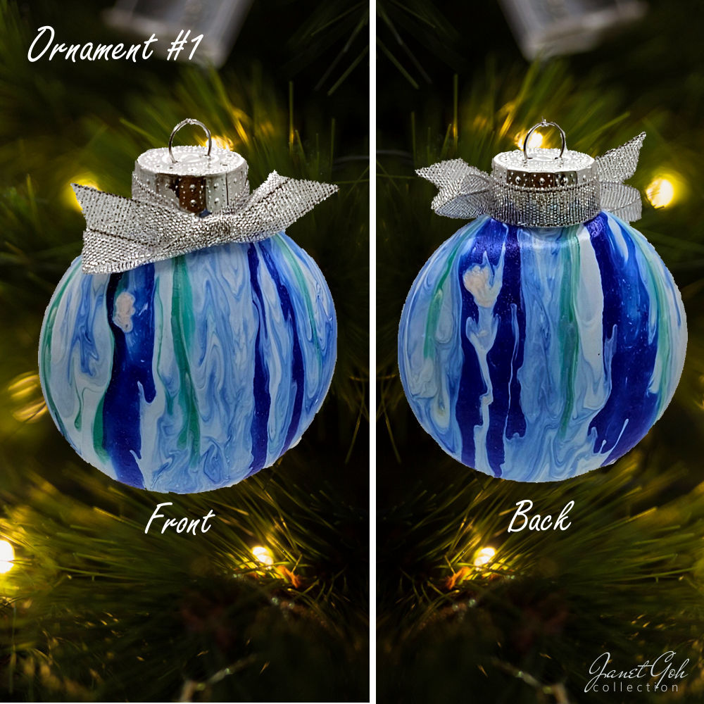 8cm dia Floral Frost Whirl V1- Acrylic Pour Painted Christmas Ornament - Sold as a pair - 6 sets available