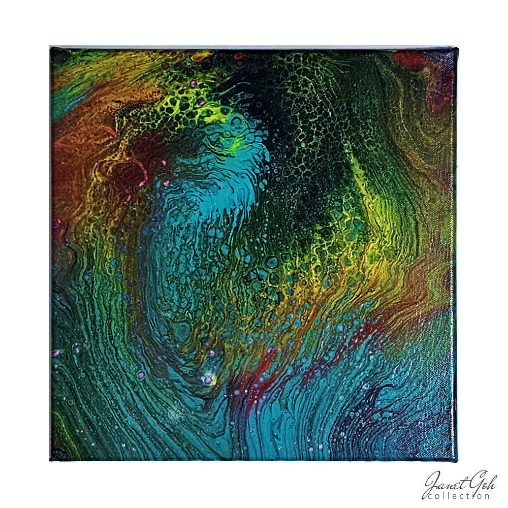 Nebula's Awakening - 12" x  12" Acrylic pour painting