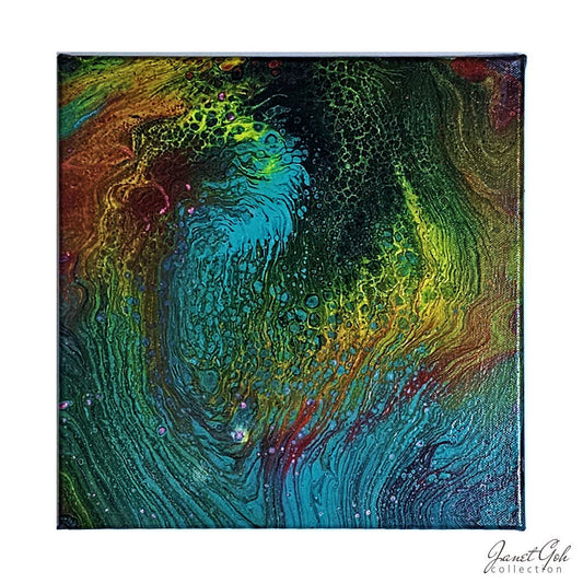 Nebula's Awakening - 12" x  12" Acrylic pour painting