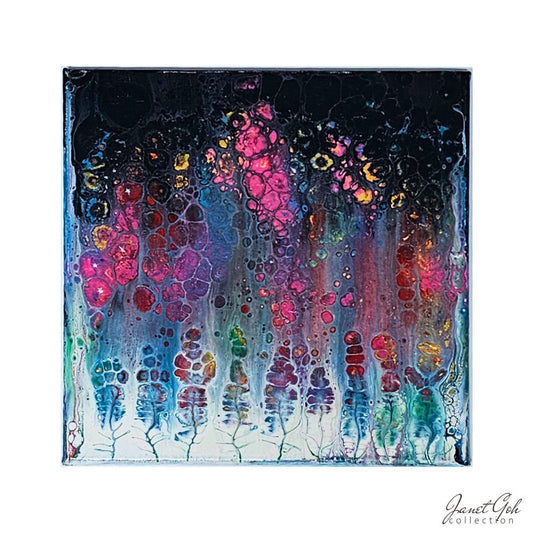 Cosmic Garden - 12" x 12" Acrylic pour painting