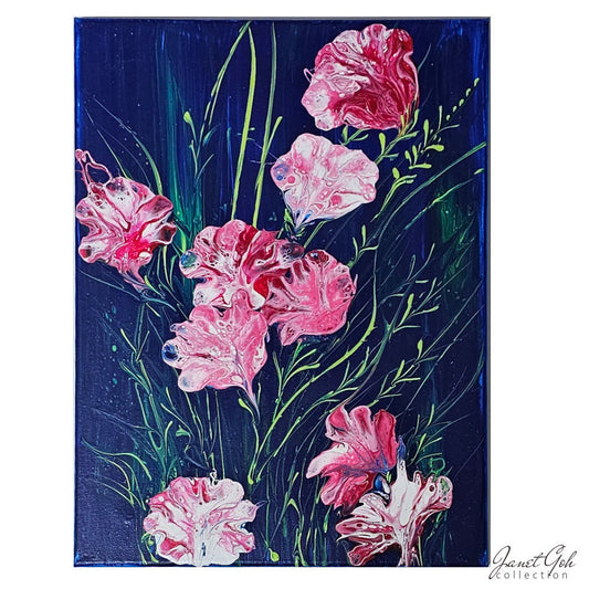 Blossoms at Dusk - 16" x 12" Acrylic pour painting