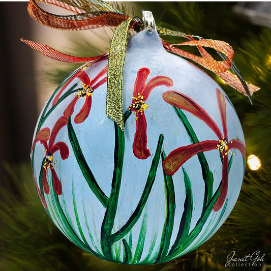 6" dia Hand painted Glass Ball - Ms Amy Orchid - Singapore series Christmas Tree Ornament