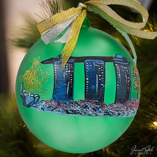6" dia Hand painted Glass Ball - MBS - Singapore series Christmas Tree Ornament