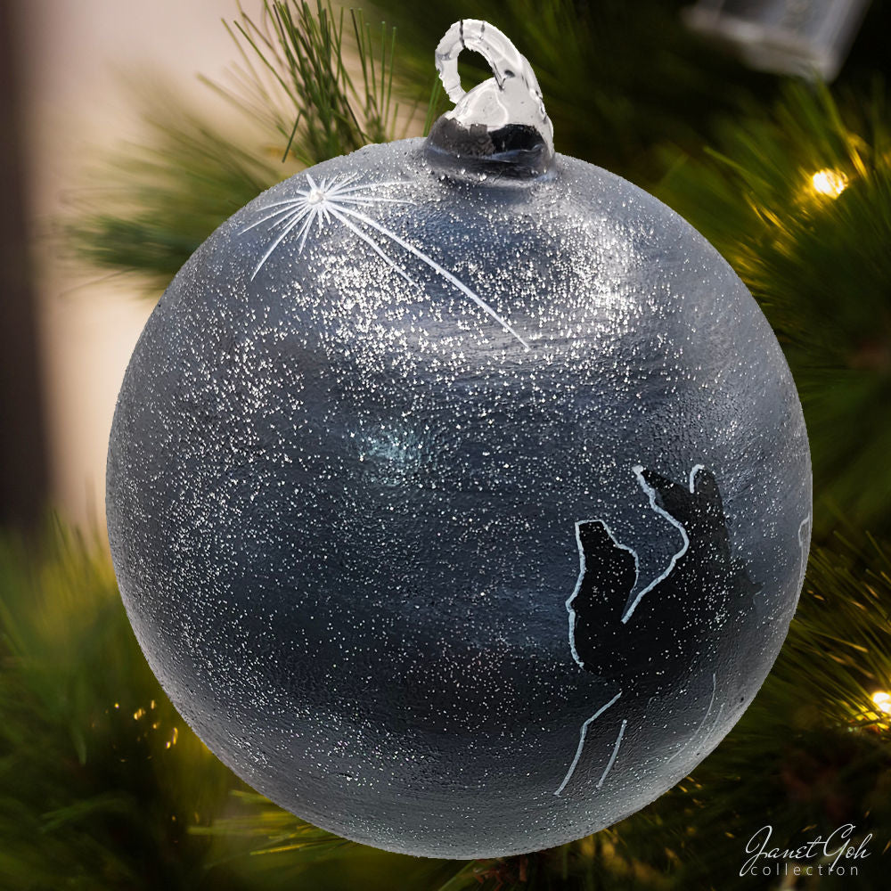 6" dia Hand painted Glass Ball - Journey of the Magi - Christmas Tree Ornament