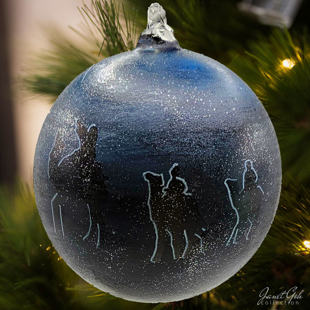 6" dia Hand painted Glass Ball - Journey of the Magi - Christmas Tree Ornament