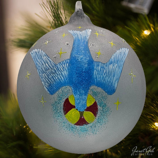 6" dia Hand painted Glass Ball - Flight of Peace (grey) - Christmas Tree Ornament