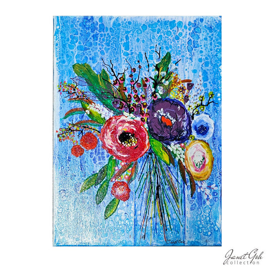 Floral Symphony II - 16" x 12" Acrylic Pour Painting