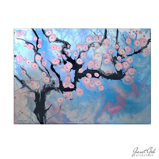 Cherry Blossoms - 14" x 10" Acrylic Pour Painting
