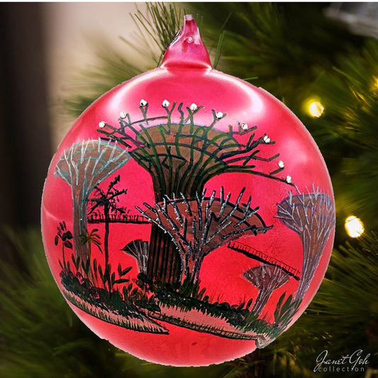 6" dia Hand painted Glass Ball - Super Trees II- Singapore series Christmas Tree Ornament