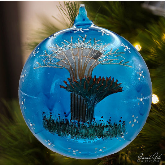 6" dia Hand painted Glass Ball - Super Trees III- Singapore series Christmas Tree Ornament