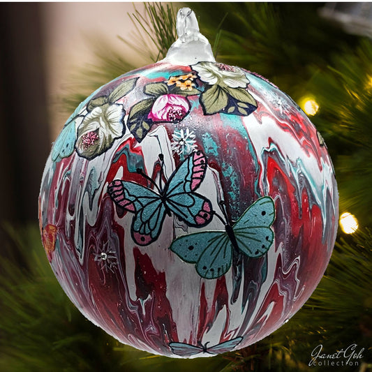6" dia Glass Ball - Fluttering Blossoms