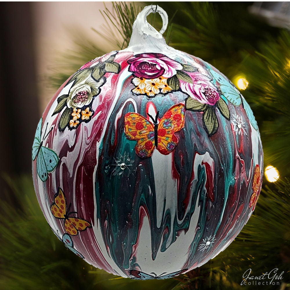 6" dia Glass Ball - Fluttering Blossoms