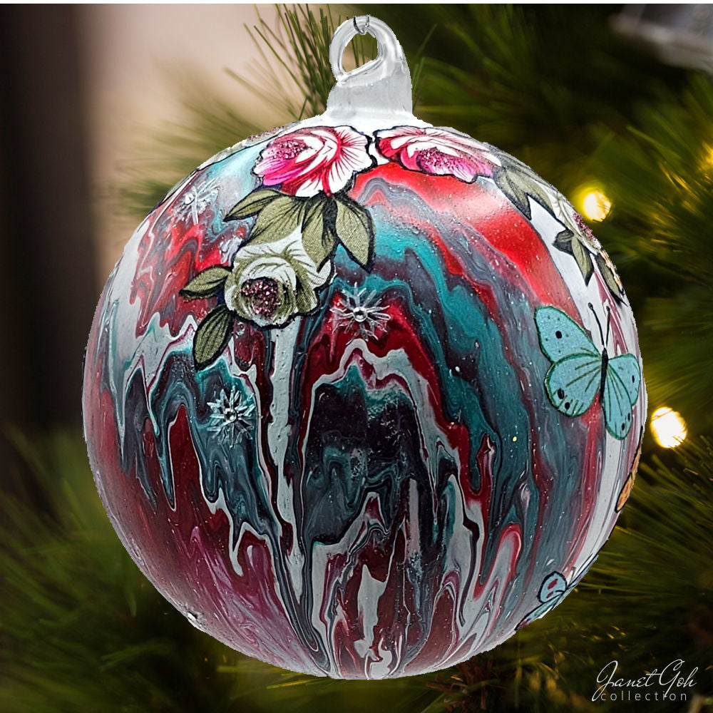 6" dia Glass Ball - Fluttering Blossoms
