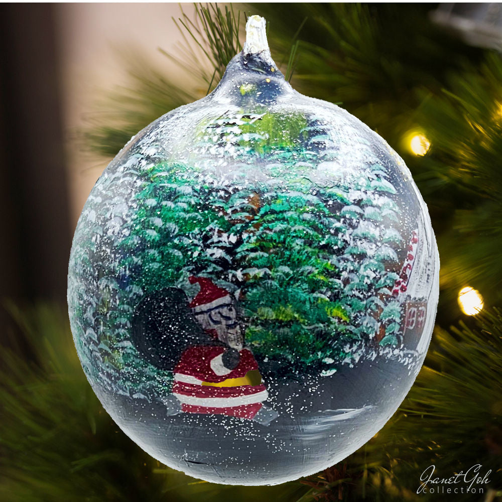 6" dia Hand painted Glass Ball - Winter's Glow - Christmas Tree Ornament