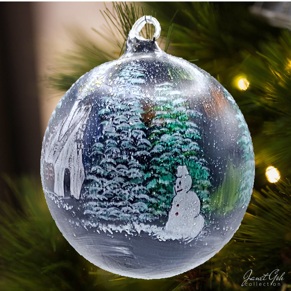 6" dia Hand painted Glass Ball - Winter's Glow - Christmas Tree Ornament