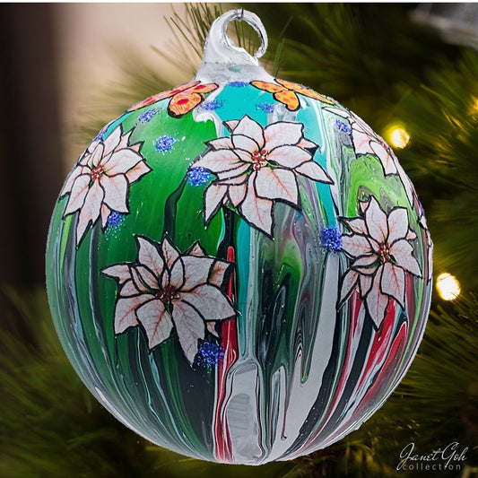 6" dia Glass Ball - Poinsettia Dreamscape