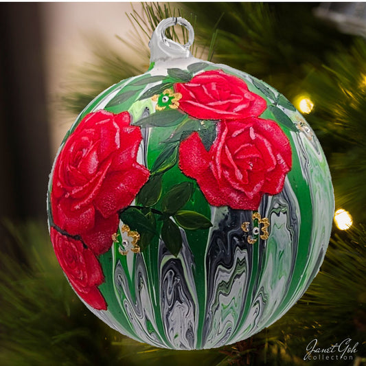 6" dia Glass Ball - Blossoming Elegance