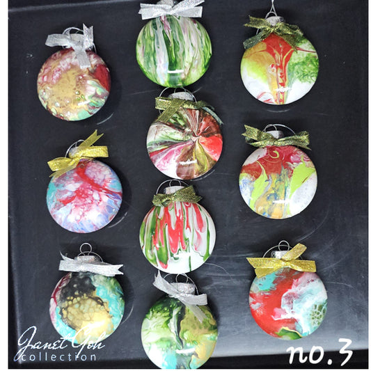 8cm dia Floral Frost Whirl Set 3 - Acrylic Pour Painted Christmas Ornament - 5 sets available - sold as a set of 10 (Copy)