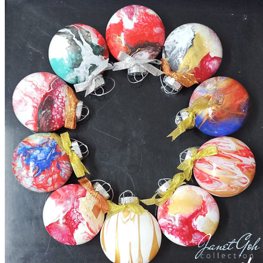 8cm dia Floral Frost Whirl Set 4 - Acrylic Pour Painted Christmas Ornament - 5 sets available - sold as a set of 10 (Copy) (Copy)