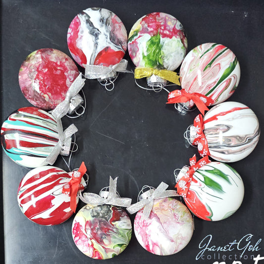 8cm dia Floral Frost Whirl Set 5 - Acrylic Pour Painted Christmas Ornament - 5 sets available - sold as a set of 10 (Copy) (Copy) (Copy)