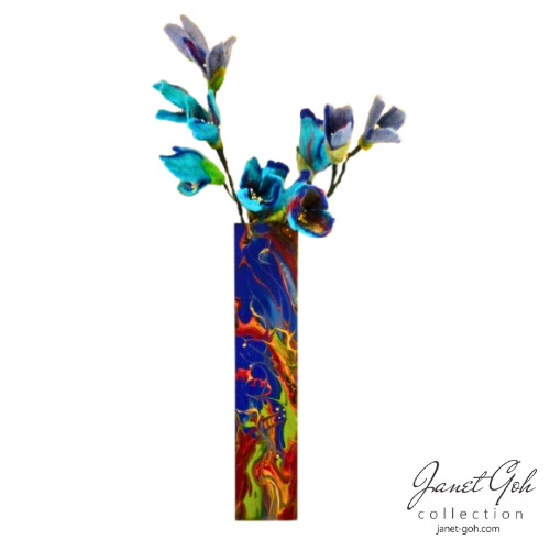 Acrylic Pour Painted Flower Vase - 7.5cm x 3.5cm x 35cm