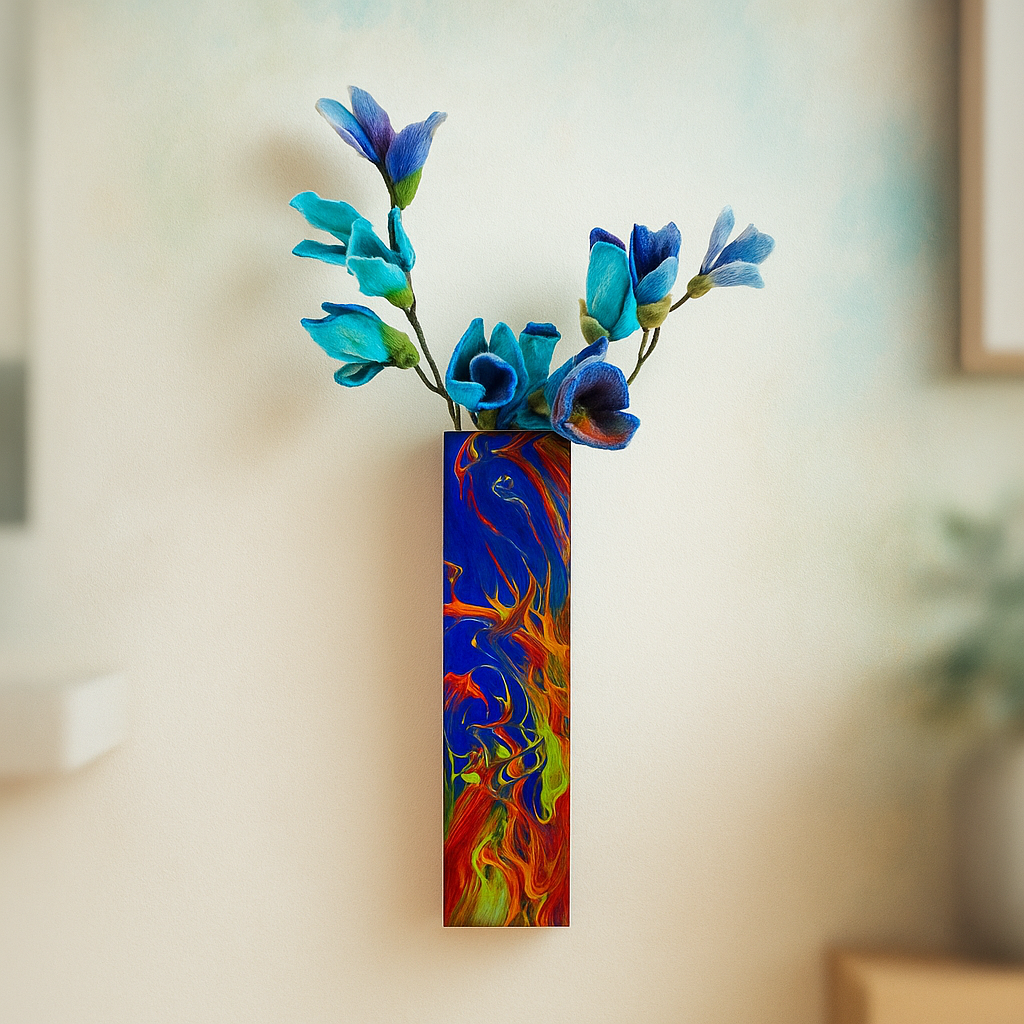 Acrylic Pour Painted Flower Vase - 7.5cm x 3.5cm x 35cm