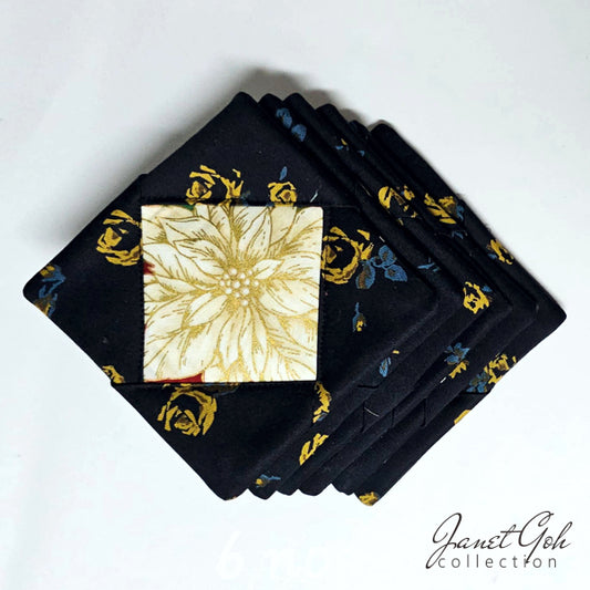 Midnight Bloom Upcycled Coaster Set 5" x 5" - Set of 6