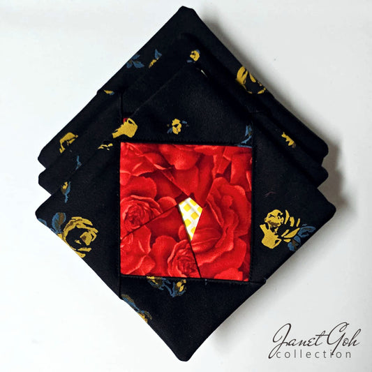 Crimson Ember Upcycled Coaster Set 5" x 5" - Set of 6