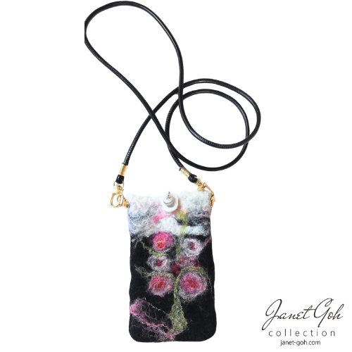 Midnight Bloom Felted Mobile Phone Pouch - 3.8" x 6.25"
