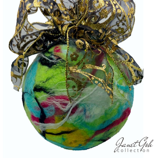 Verdant Whispers - Wool Felt on 6" dia Glass Ball