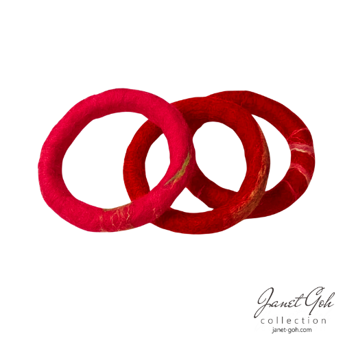 Crimson Harmony Felt Bangles - trio (2.5" inner dia)