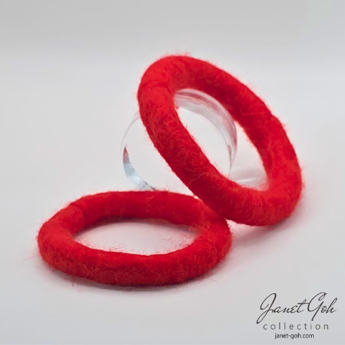 Crimson Flame Felt Bangle - 1 pair (5.2cm & 6cm inner dia)