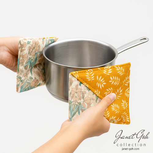 Golden Bloom Reversible Fabric Pot Holder 5"x5" Set (6 pcs)