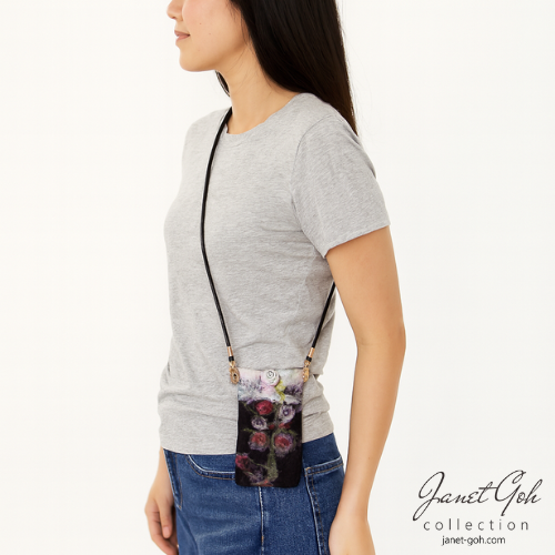 Midnight Bloom Felted Mobile Phone Pouch - 3.8" x 6.25"