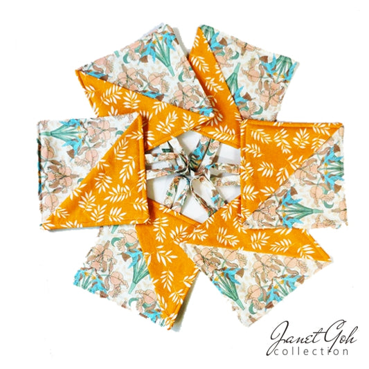 Golden Bloom Reversible Fabric Pot Holder 5"x5" Set (6 pcs)