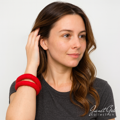 Crimson Flame Felt Bangle - 1 pair (5.2cm & 6cm inner dia)