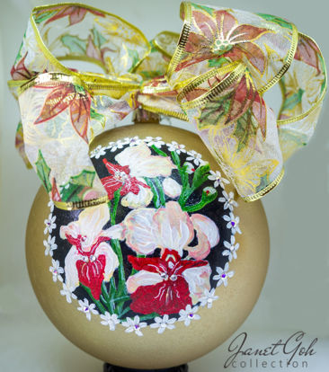 Picture of 6" dia Hand painted Glass Ball - Orchids - Singapore series Christmas Tree Ornament (SOLD)