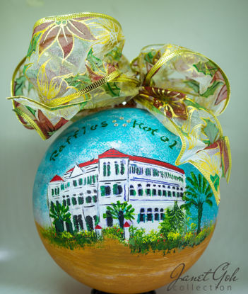 Picture of 6" dia Hand painted Glass Ball - Raffles Hotel - Singapore series Christmas Tree Ornament
