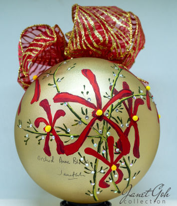 Picture of 6" dia Hand painted Glass Ball - Orchids Anna Black - Singapore series Christmas Tree Ornament