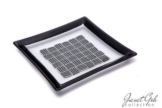 Picture of 11-inch Square Fused Glass Plate - Black on white