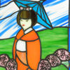 Picture of Stained Glass Panel - 4 Seasons Japanese Girl - 4 designs available (sold separately) - 8.5" x 11.5"