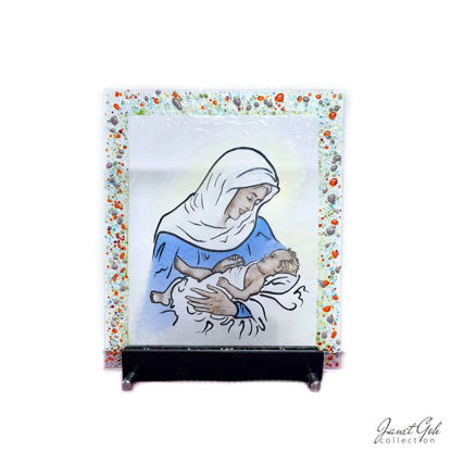 Picture of Mary and Baby Jesus - Glass Painted and Fritography Panel - 11.75" x 14" with stand