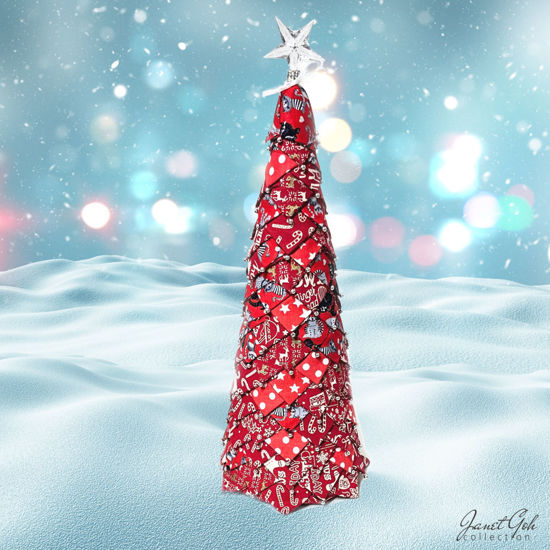 Picture of Starlight Echos - Fabric Christmas Tree - 39.5cm (h) x 15.2cm (dia) - Red No. 5